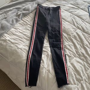 Zara skinny jeans with red and white stripe